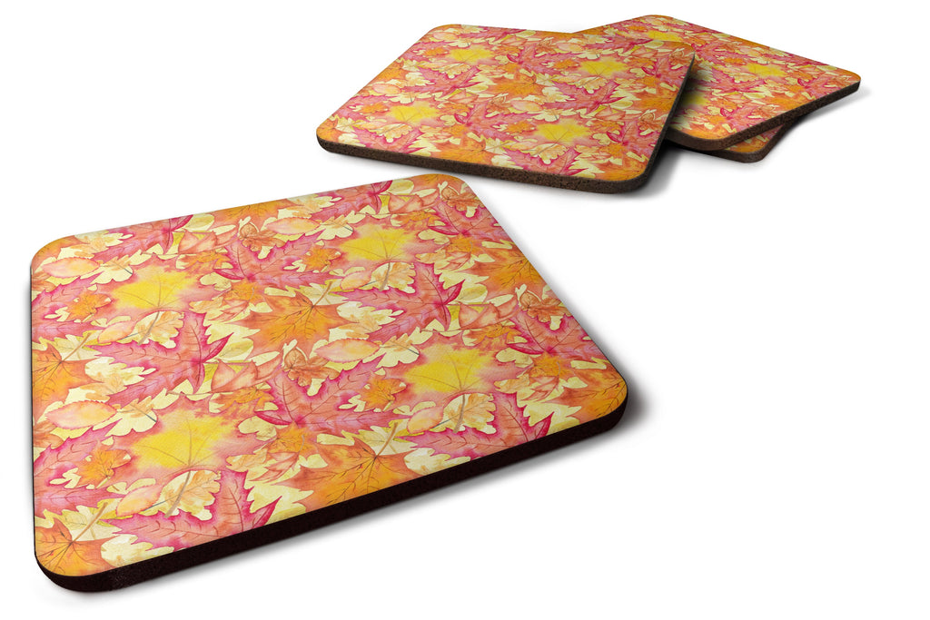 Fall Leaves Watercolor Red Foam Coasters Set of 4 Cup Coasters for Indoor Outdoor, Tabletop Protection, Anti Slip, Mouse pad Material