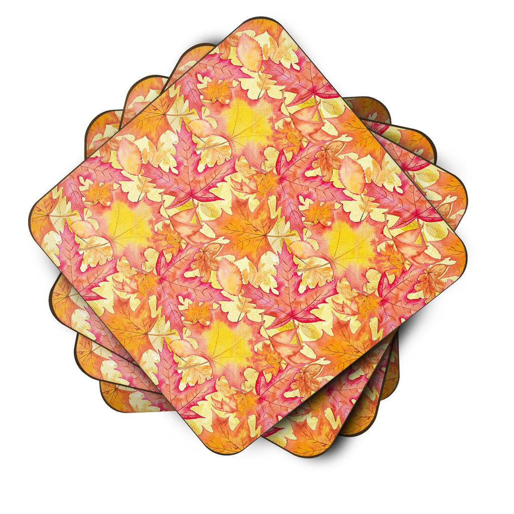 Fall Leaves Watercolor Red Foam Coasters Set of 4 Cup Coasters for Indoor Outdoor, Tabletop Protection, Anti Slip, Mouse pad Material
