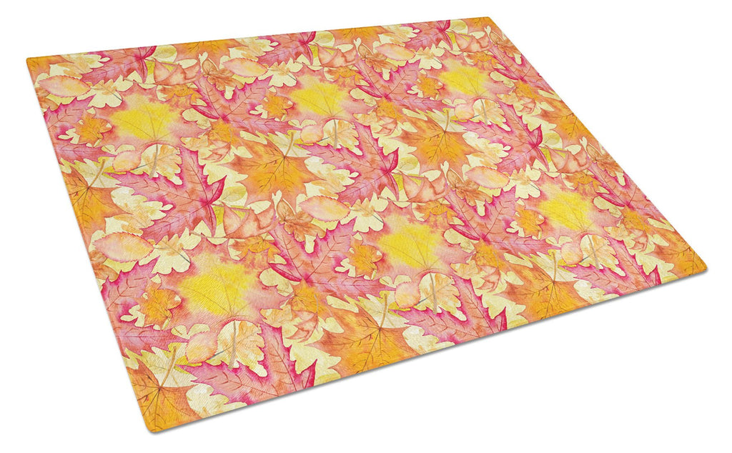 Fall Leaves Watercolor Red Cutting Board Tempered Glass Kitchen Cutting Surface, Heat Resistant Chopping, Non-Slip Feet, Food Prep & Serving
