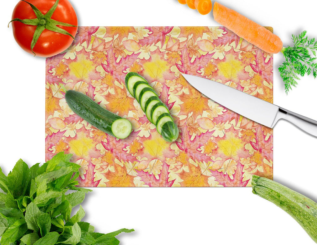 Fall Leaves Watercolor Red Cutting Board Tempered Glass Kitchen Cutting Surface, Heat Resistant Chopping, Non-Slip Feet, Food Prep & Serving