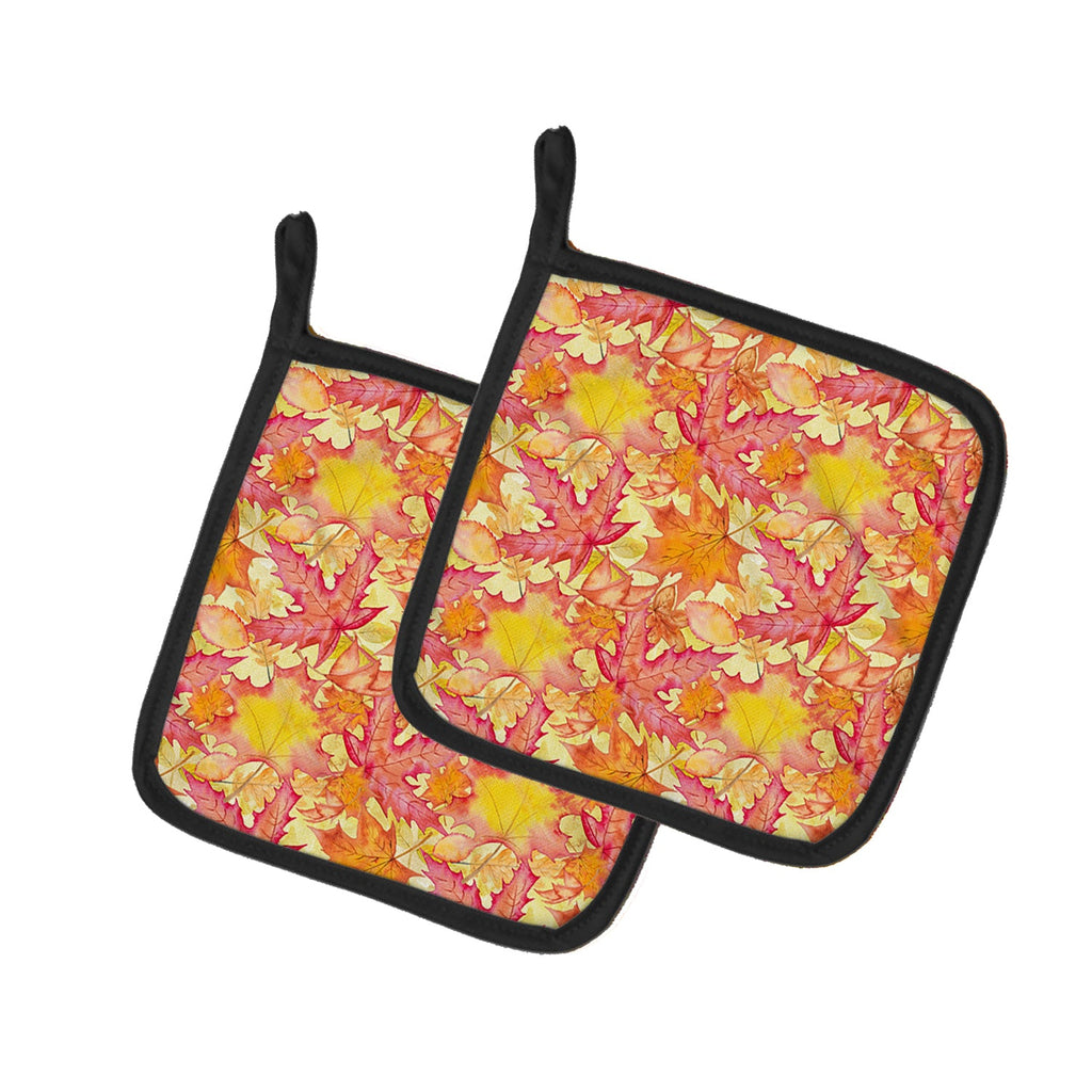 Fall Leaves Watercolor Red Pot Holder Set of 2 Heat Resistant Quilted Hot Pads 7.5 x 7.5 Inch, Insulated Kitchen Trivets for Cooking & Baking