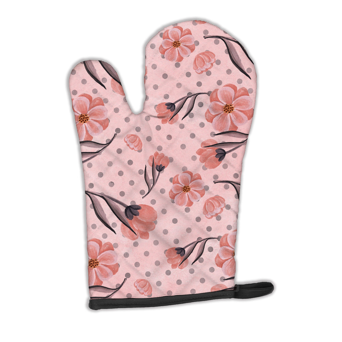 Pink Flowers and Polka Dots Oven Mitt Heat Resistant Thick Oven Mitt for Hot Pans and Oven, Kitchen Mitt Protect Hands, Cooking Baking Glove