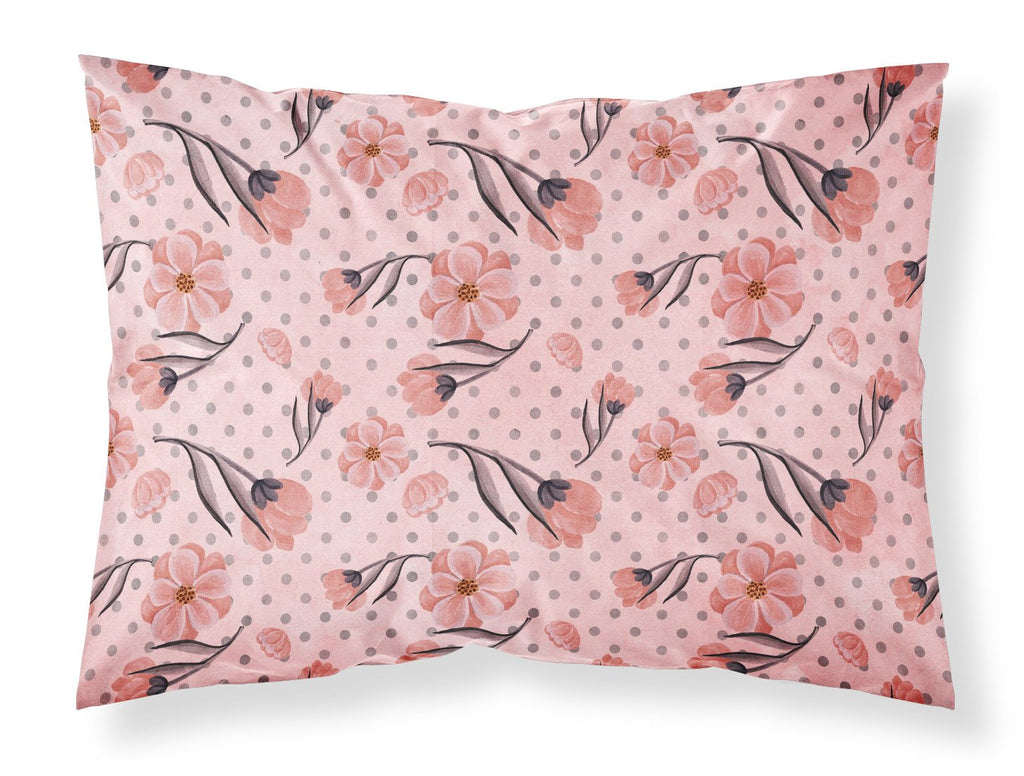 Pink Flowers and Polka Dots Standard Pillowcase Lightweight Super Soft Easy Care Decorative Artwork Pillowcase, Standard