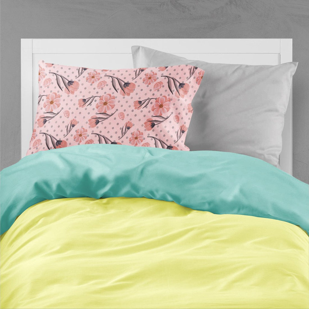 Pink Flowers and Polka Dots Standard Pillowcase Lightweight Super Soft Easy Care Decorative Artwork Pillowcase, Standard