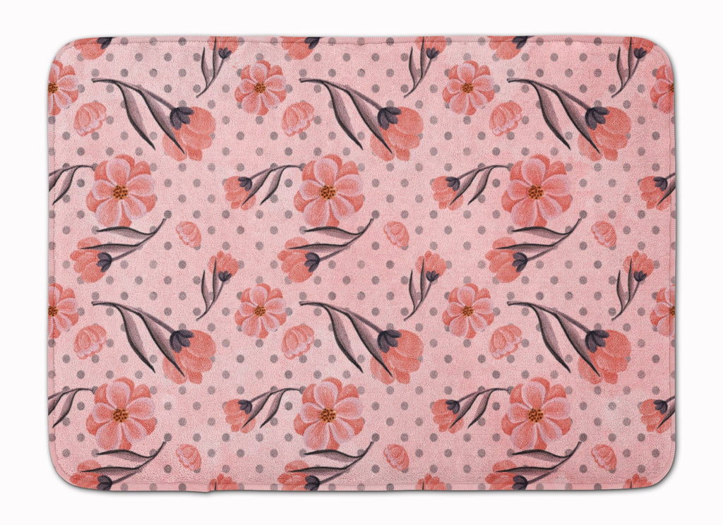 Pink Flowers and Polka Dots Memory Foam Kitchen Mat Machine Washable Anti-Fatigue Cushion Comfort Bath or Kitchen Rug