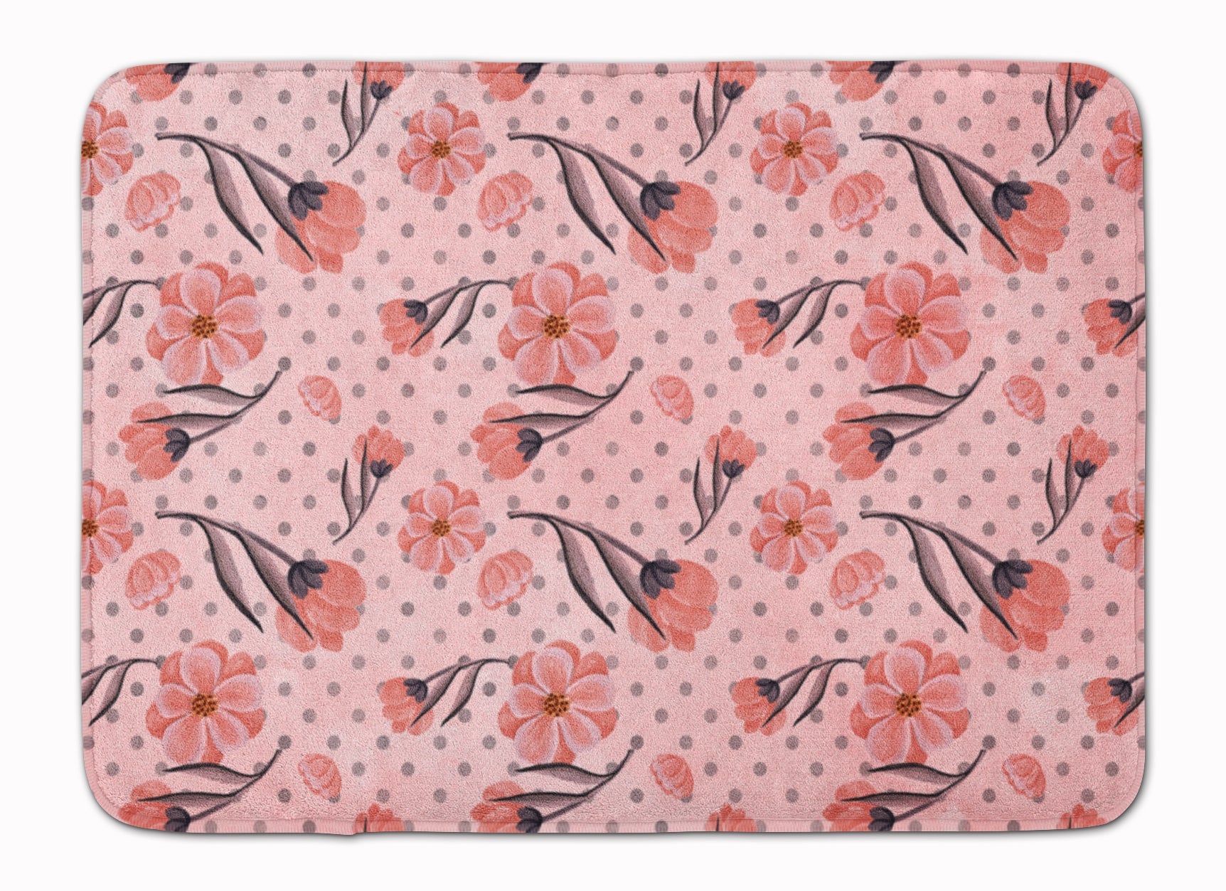 Pink Flowers and Polka Dots Memory Foam Kitchen Mat Machine Washable Anti-Fatigue Cushion Comfort Bath or Kitchen Rug