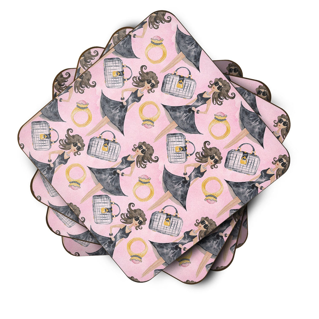 Watercolor Fashion Diva on Pink Foam Coasters Set of 4 Cup Coasters for Indoor Outdoor, Tabletop Protection, Anti Slip, Mouse pad Material