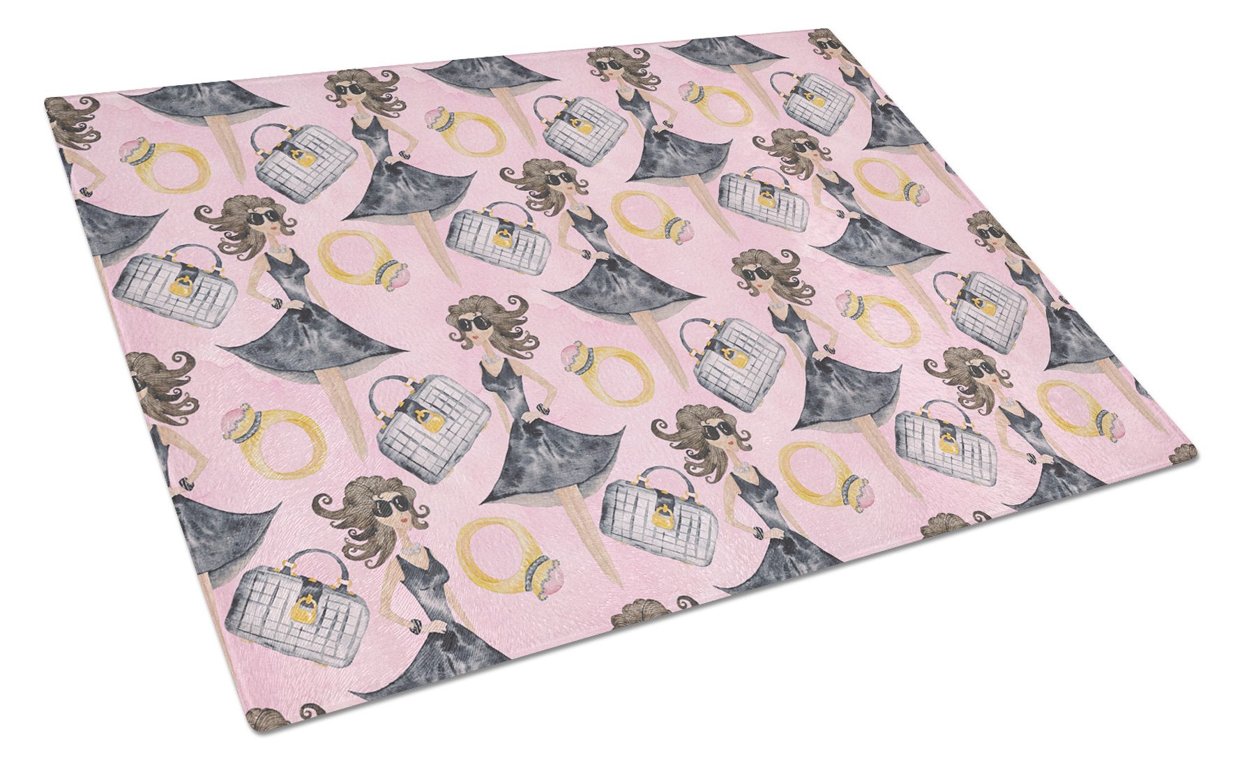 Watercolor Fashion Diva on Pink Cutting Board Tempered Glass Kitchen Cutting Surface, Heat Resistant Chopping, Non-Slip Feet, Food Prep & Serving