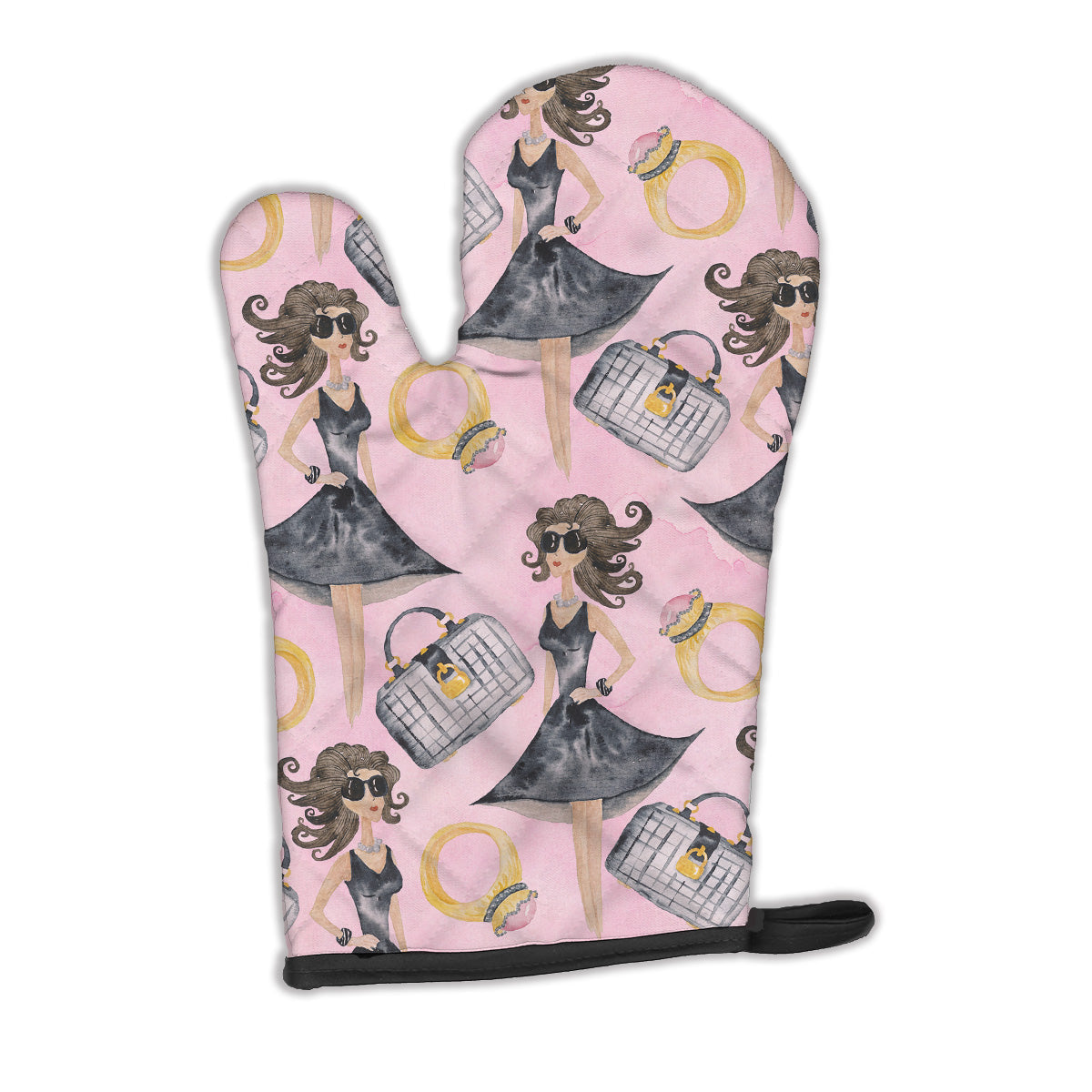Watercolor Fashion Diva on Pink Oven Mitt Heat Resistant Thick Oven Mitt for Hot Pans and Oven, Kitchen Mitt Protect Hands, Cooking Baking Glove