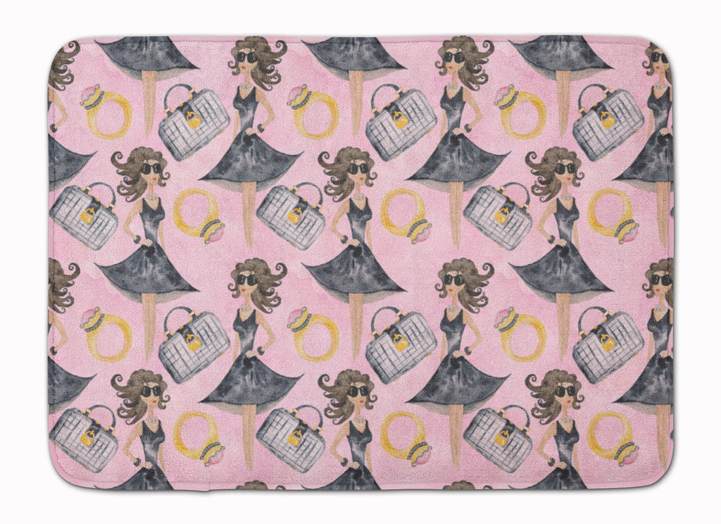 Watercolor Fashion Diva on Pink Memory Foam Kitchen Mat Machine Washable Anti-Fatigue Cushion Comfort Bath or Kitchen Rug