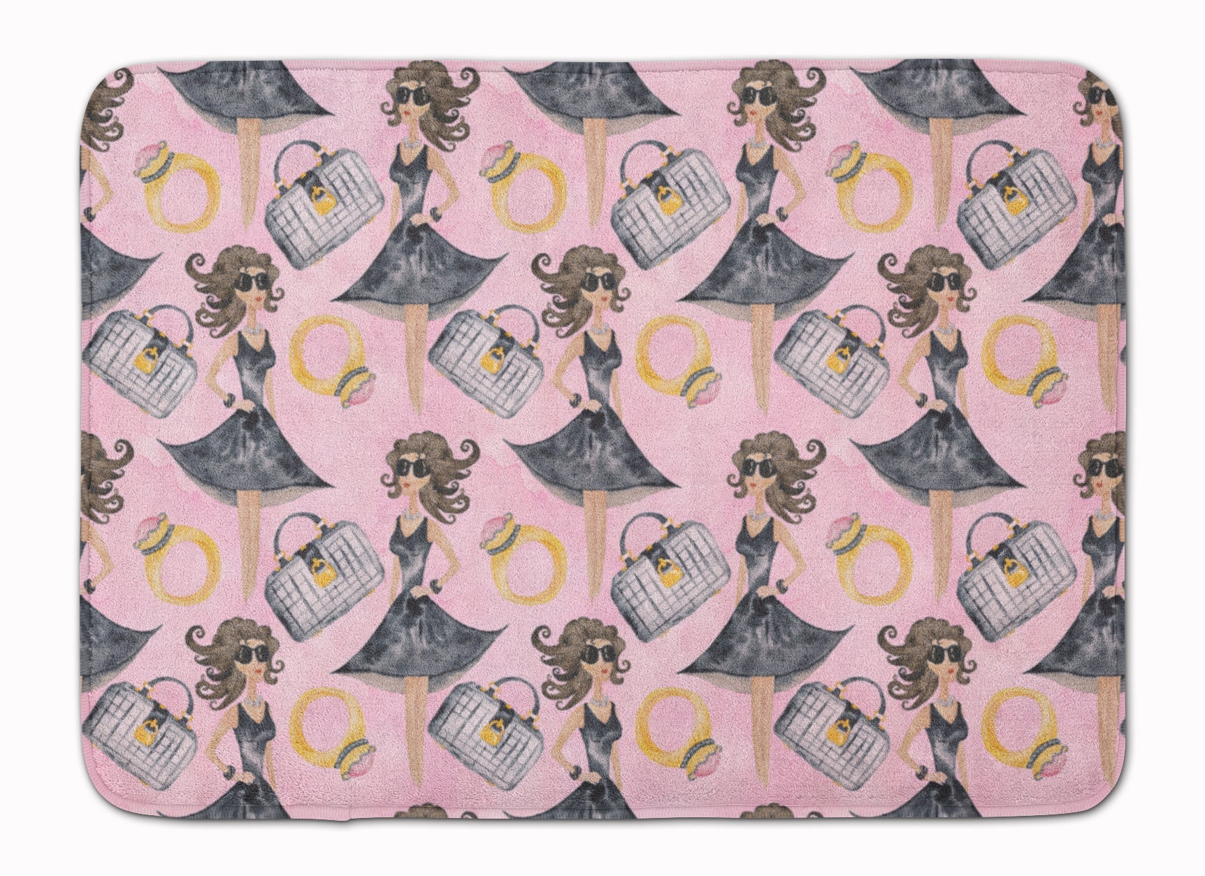Watercolor Fashion Diva on Pink Memory Foam Kitchen Mat Machine Washable Anti-Fatigue Cushion Comfort Bath or Kitchen Rug