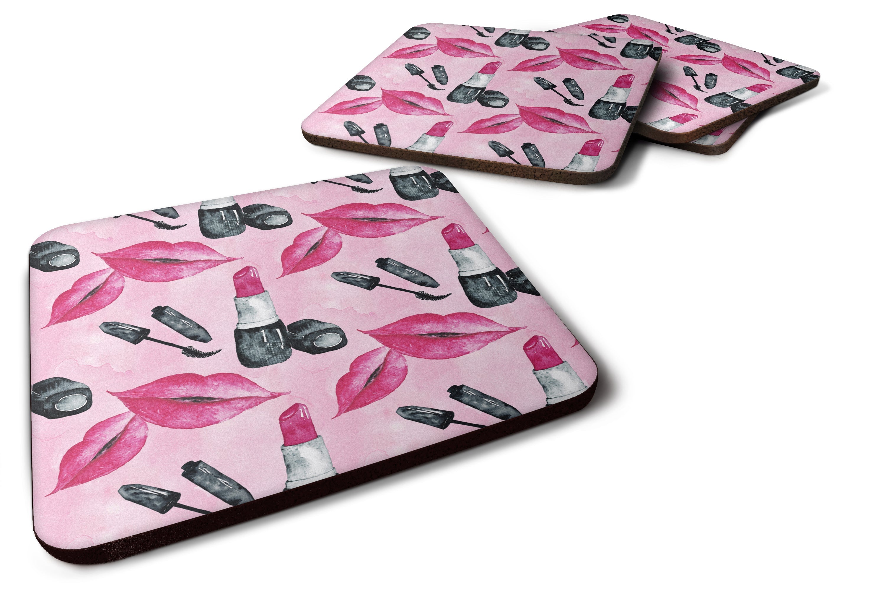 Watercolor Diva Lipstick  Foam Coasters Set of 4 Cup Coasters for Indoor Outdoor, Tabletop Protection, Anti Slip, Mouse pad Material