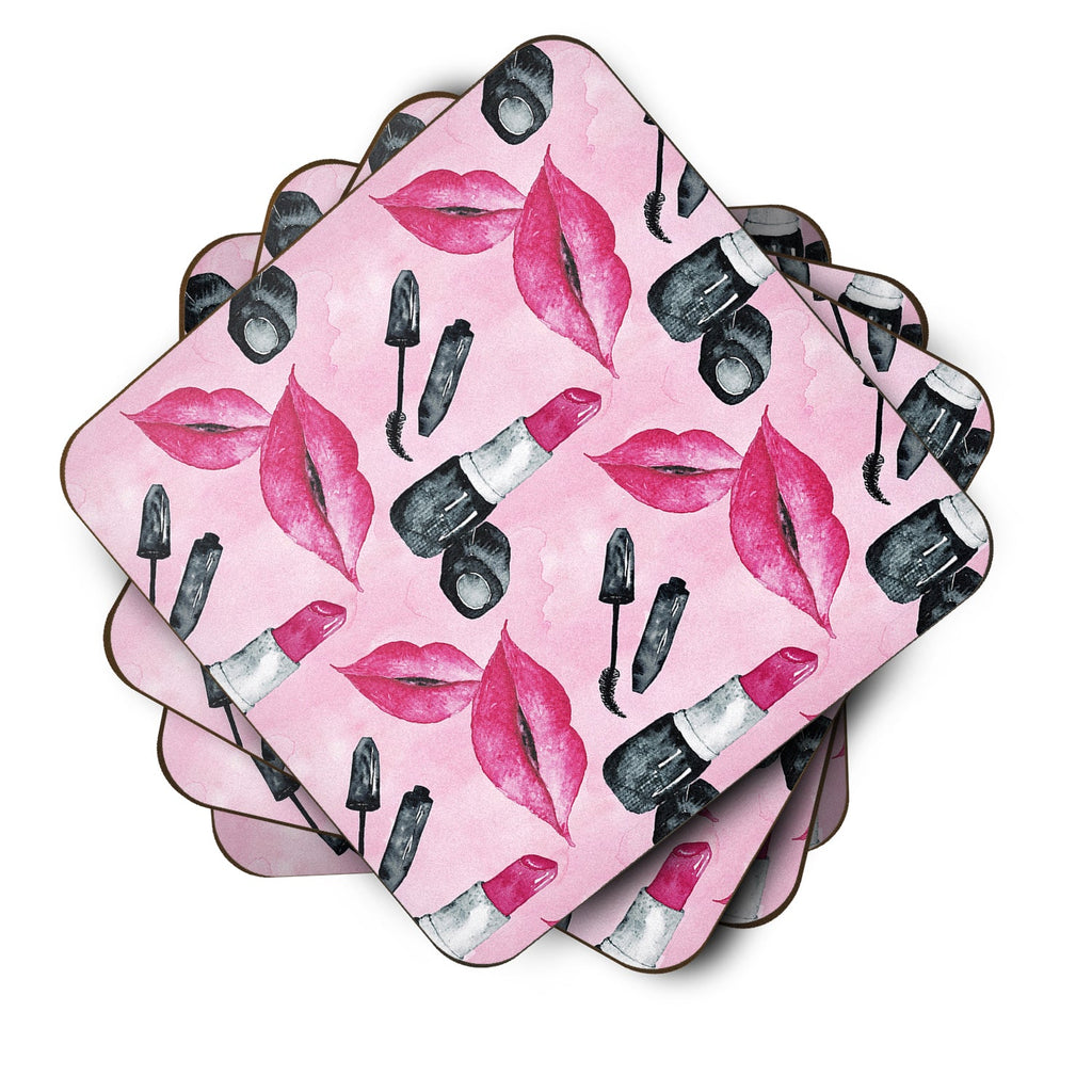 Watercolor Diva Lipstick  Foam Coasters Set of 4 Cup Coasters for Indoor Outdoor, Tabletop Protection, Anti Slip, Mouse pad Material