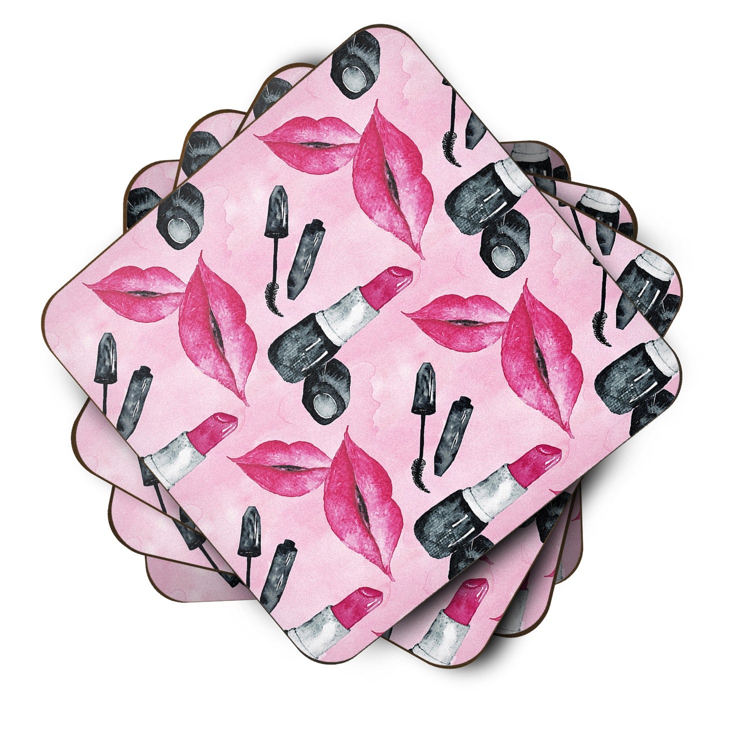 Watercolor Diva Lipstick  Foam Coasters Set of 4 Cup Coasters for Indoor Outdoor, Tabletop Protection, Anti Slip, Mouse pad Material