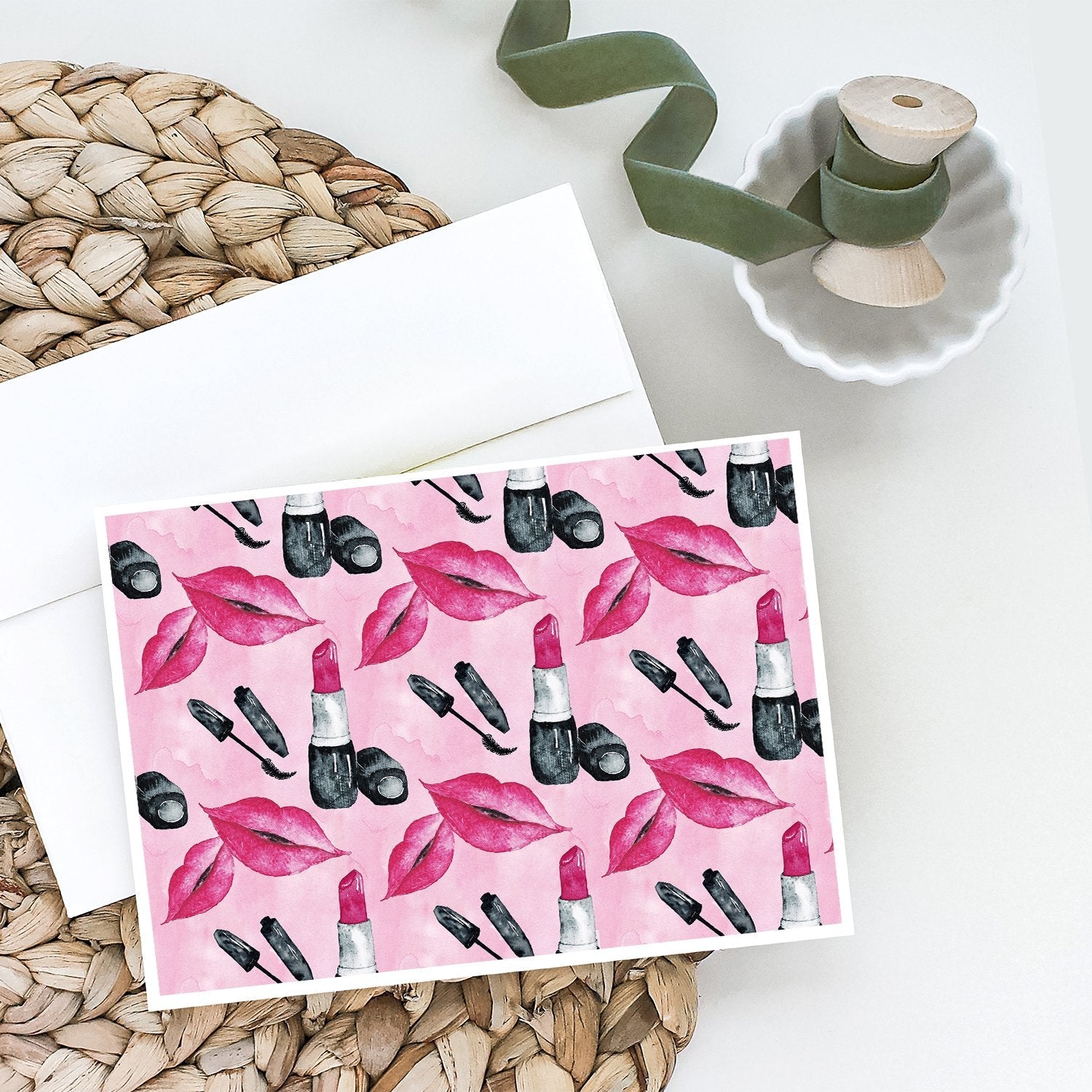 Watercolor Diva Lipstick  Greeting Cards Pack of 8 Blank Cards with Envelopes Whimsical A7 Size 5x7