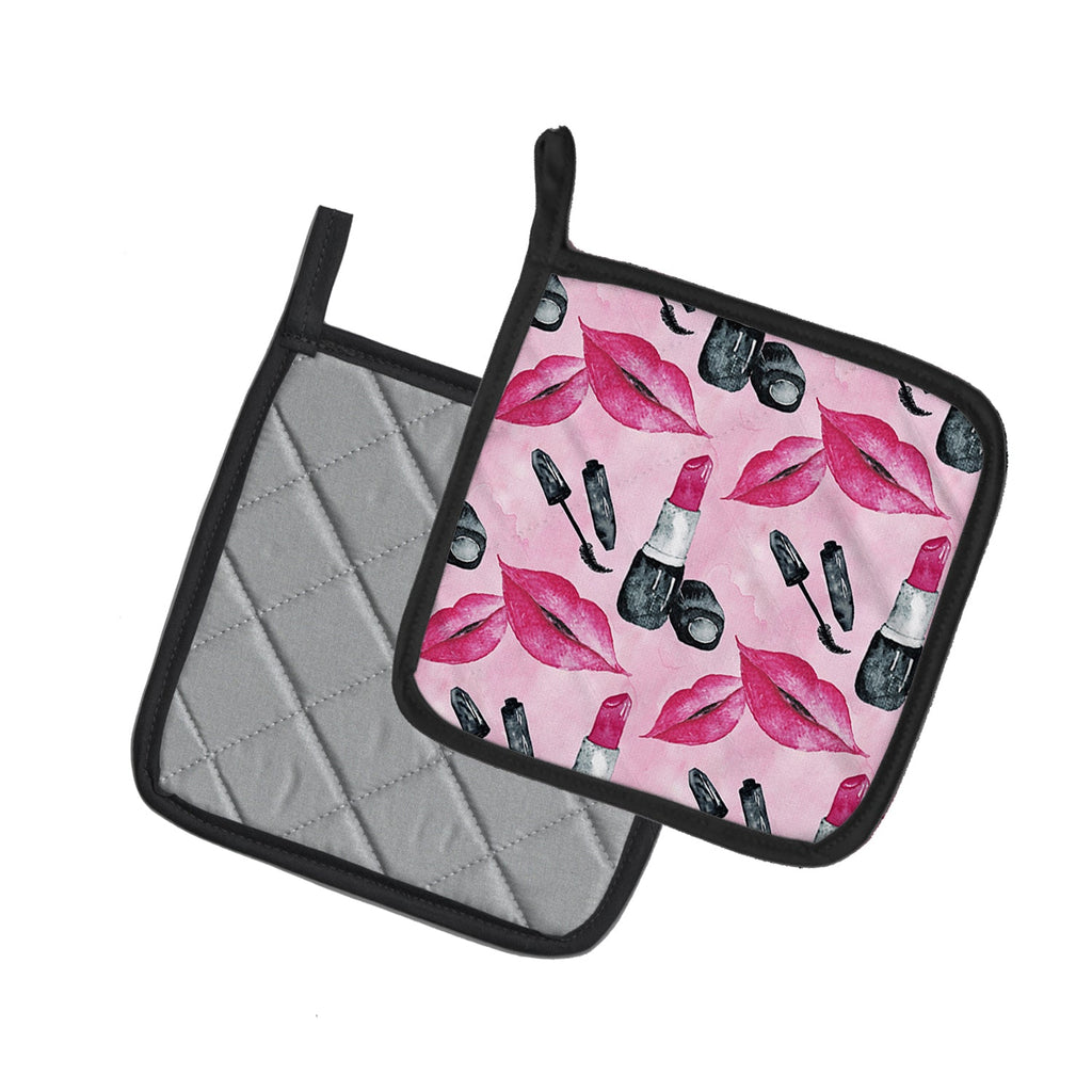 Watercolor Diva Lipstick  Pot Holder Set of 2 Heat Resistant Quilted Hot Pads 7.5 x 7.5 Inch, Insulated Kitchen Trivets for Cooking & Baking