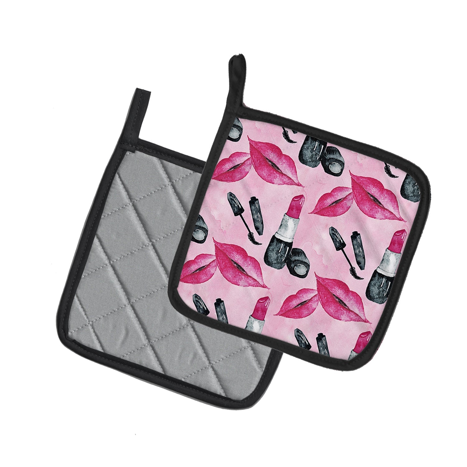 Watercolor Diva Lipstick  Pot Holder Set of 2 Heat Resistant Quilted Hot Pads 7.5 x 7.5 Inch, Insulated Kitchen Trivets for Cooking & Baking