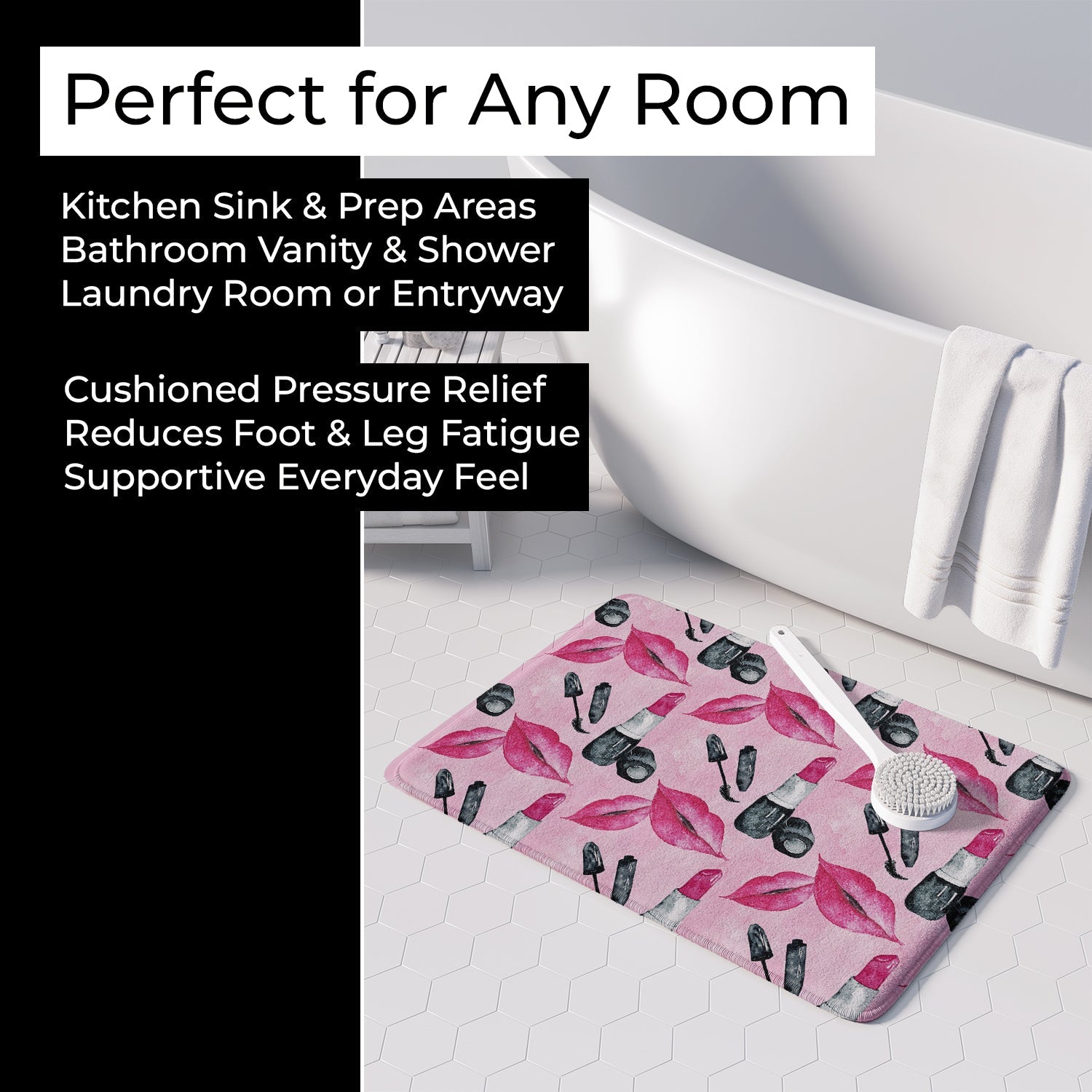 Watercolor Diva Lipstick  Memory Foam Kitchen Mat Machine Washable Anti-Fatigue Cushion Comfort Bath or Kitchen Rug