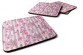 Watercolor Pink Flowers Grey Stripes Foam Coasters Set of 4 Cup Coasters for Indoor Outdoor, Tabletop Protection, Anti Slip, Mouse pad Material