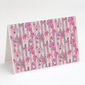 Watercolor Pink Flowers Grey Stripes Greeting Cards Pack of 8 Blank Cards with Envelopes Whimsical A7 Size 5x7