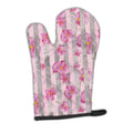 Watercolor Pink Flowers Grey Stripes Oven Mitt Heat Resistant Thick Oven Mitt for Hot Pans and Oven, Kitchen Mitt Protect Hands, Cooking Baking Glove