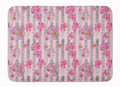 Watercolor Pink Flowers Grey Stripes Memory Foam Kitchen Mat Machine Washable Anti-Fatigue Cushion Comfort Bath or Kitchen Rug