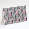 Watercolor Pink Flowers Eiffel Tower Greeting Cards Pack of 8 Blank Cards with Envelopes Whimsical A7 Size 5x7