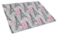 Watercolor Pink Flowers Eiffel Tower Cutting Board Tempered Glass Kitchen Cutting Surface, Heat Resistant Chopping, Non-Slip Feet, Food Prep & Serving