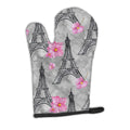 Watercolor Pink Flowers Eiffel Tower Oven Mitt Heat Resistant Thick Oven Mitt for Hot Pans and Oven, Kitchen Mitt Protect Hands, Cooking Baking Glove