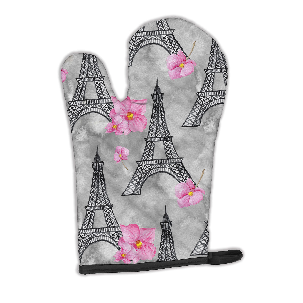 Watercolor Pink Flowers Eiffel Tower Oven Mitt Heat Resistant Thick Oven Mitt for Hot Pans and Oven, Kitchen Mitt Protect Hands, Cooking Baking Glove