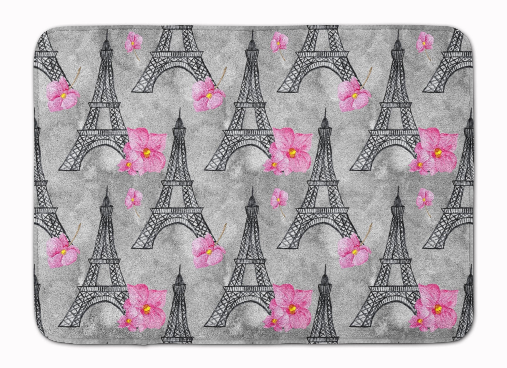 Watercolor Pink Flowers Eiffel Tower Memory Foam Kitchen Mat Machine Washable Anti-Fatigue Cushion Comfort Bath or Kitchen Rug