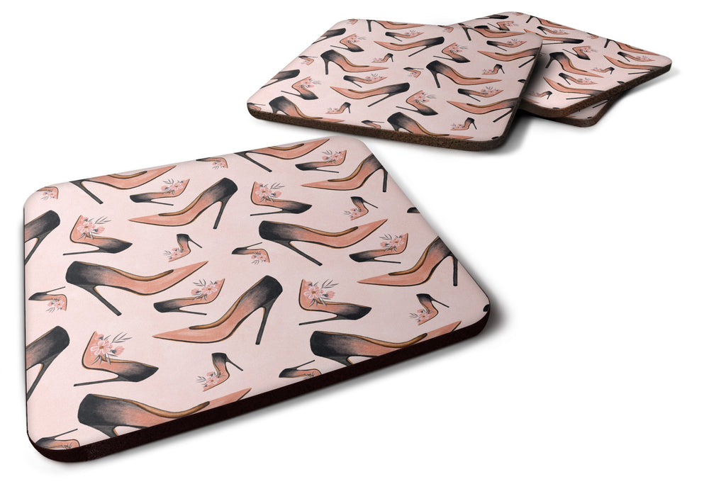 Watercolor Fashion Diva Shoes Foam Coasters Set of 4 Cup Coasters for Indoor Outdoor, Tabletop Protection, Anti Slip, Mouse pad Material