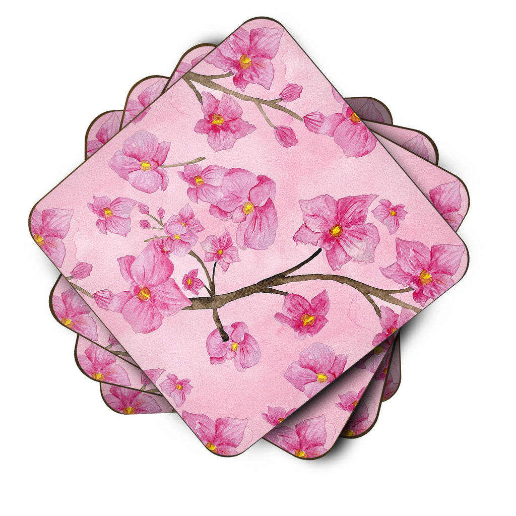 Watercolor Pink Flowers Foam Coasters Set of 4 Cup Coasters for Indoor Outdoor, Tabletop Protection, Anti Slip, Mouse pad Material