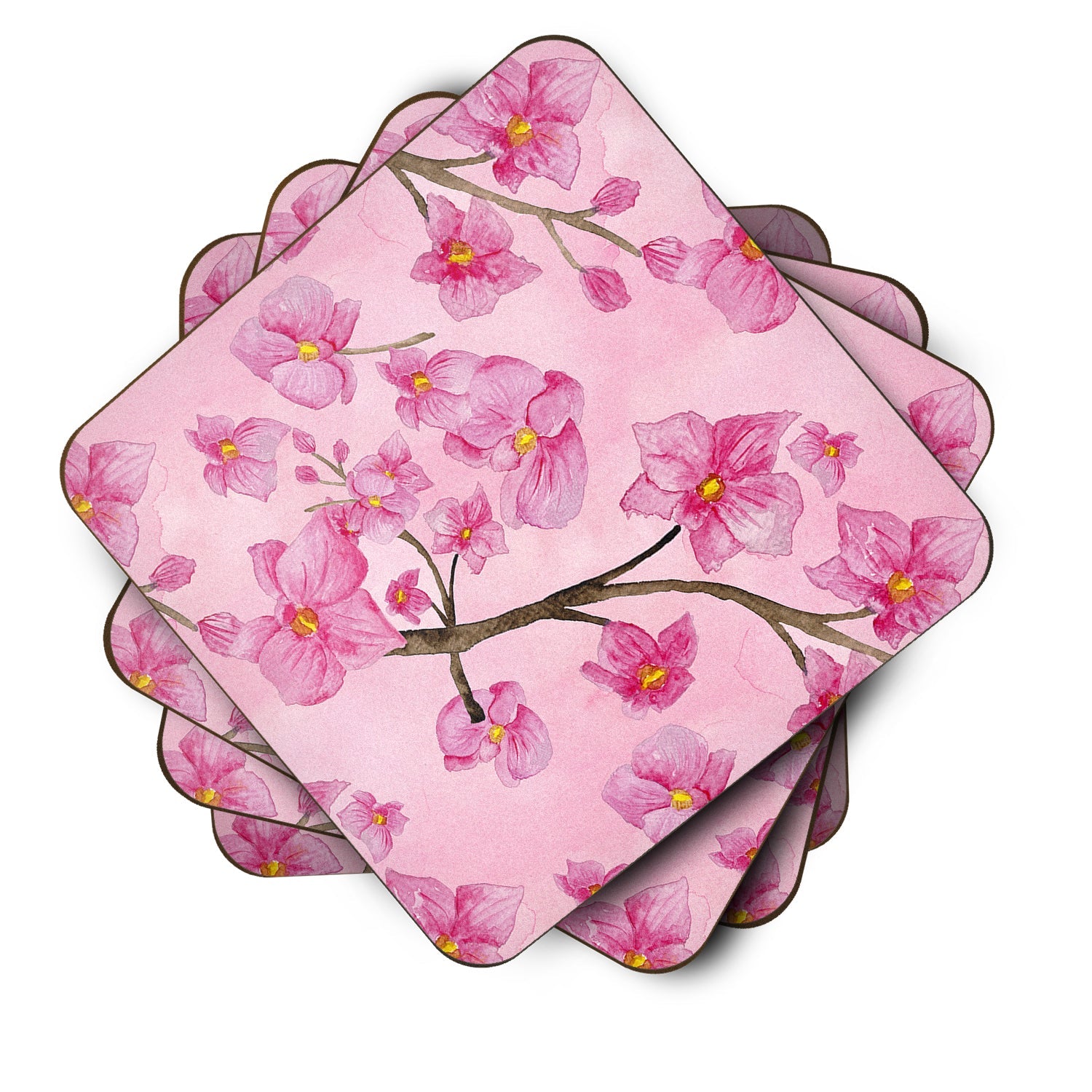 Watercolor Pink Flowers Foam Coasters Set of 4 Cup Coasters for Indoor Outdoor, Tabletop Protection, Anti Slip, Mouse pad Material