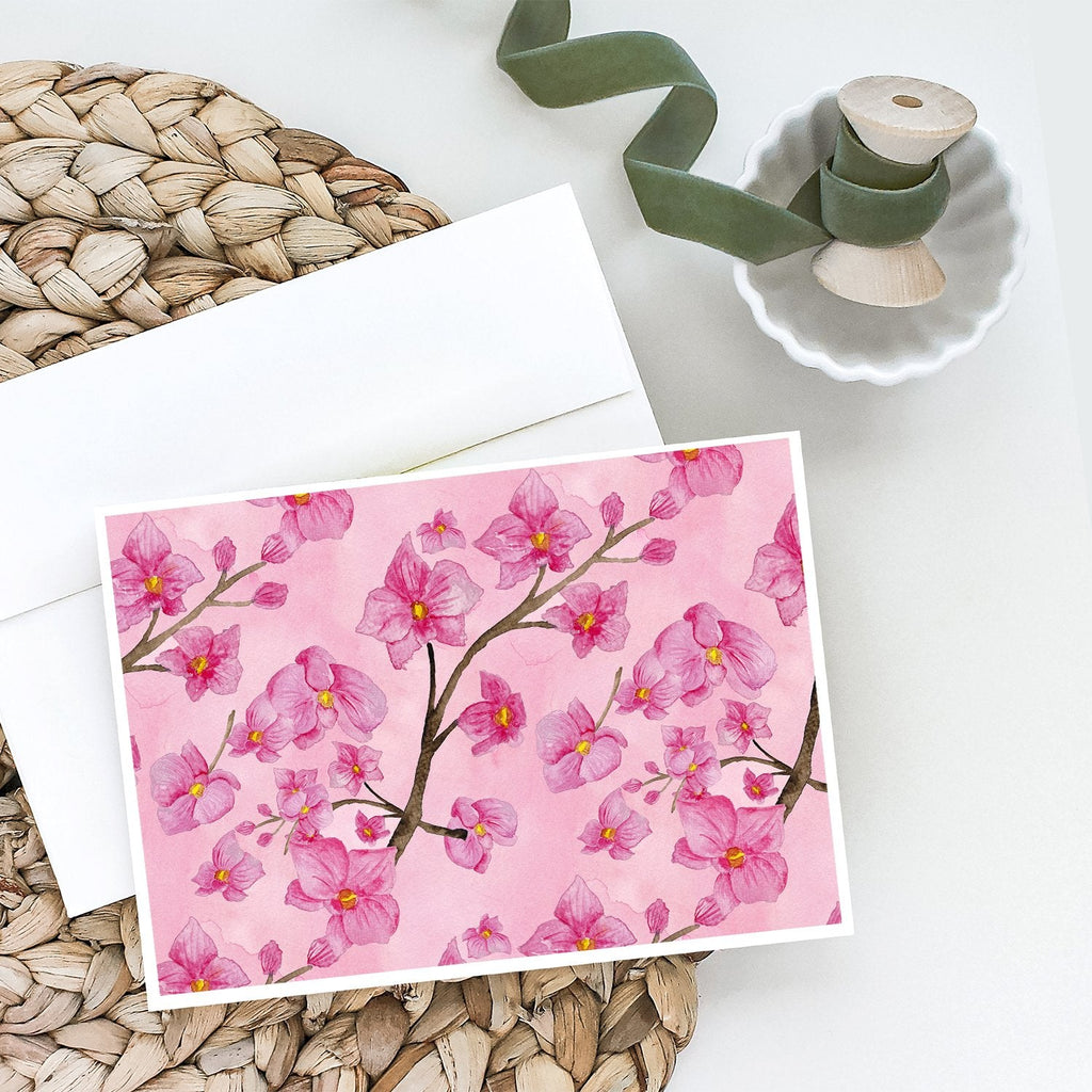 Watercolor Pink Flowers Greeting Cards Pack of 8 Blank Cards with Envelopes Whimsical A7 Size 5x7