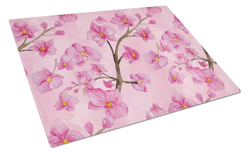 Watercolor Pink Flowers Cutting Board Tempered Glass Kitchen Cutting Surface, Heat Resistant Chopping, Non-Slip Feet, Food Prep & Serving