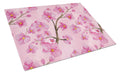 Watercolor Pink Flowers Cutting Board Tempered Glass Kitchen Cutting Surface, Heat Resistant Chopping, Non-Slip Feet, Food Prep & Serving