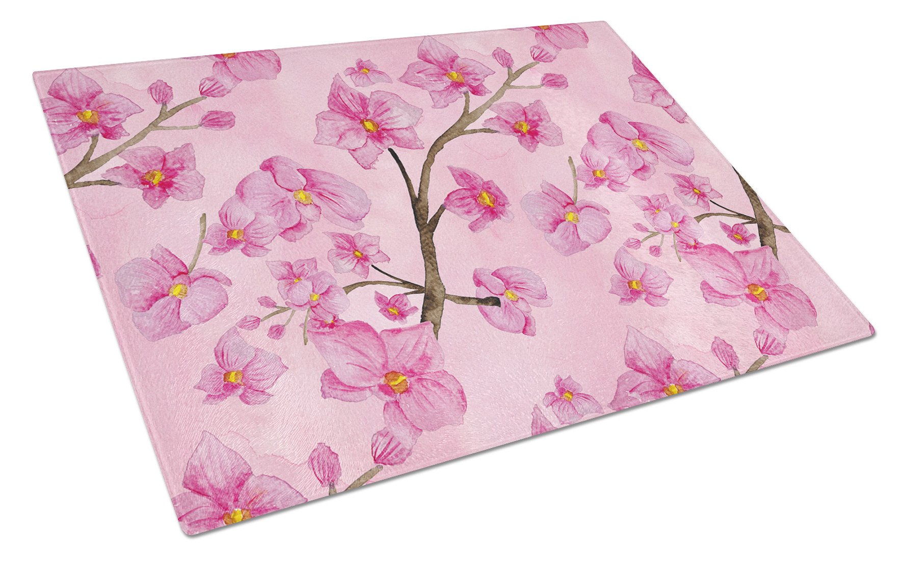 Watercolor Pink Flowers Cutting Board Tempered Glass Kitchen Cutting Surface, Heat Resistant Chopping, Non-Slip Feet, Food Prep & Serving