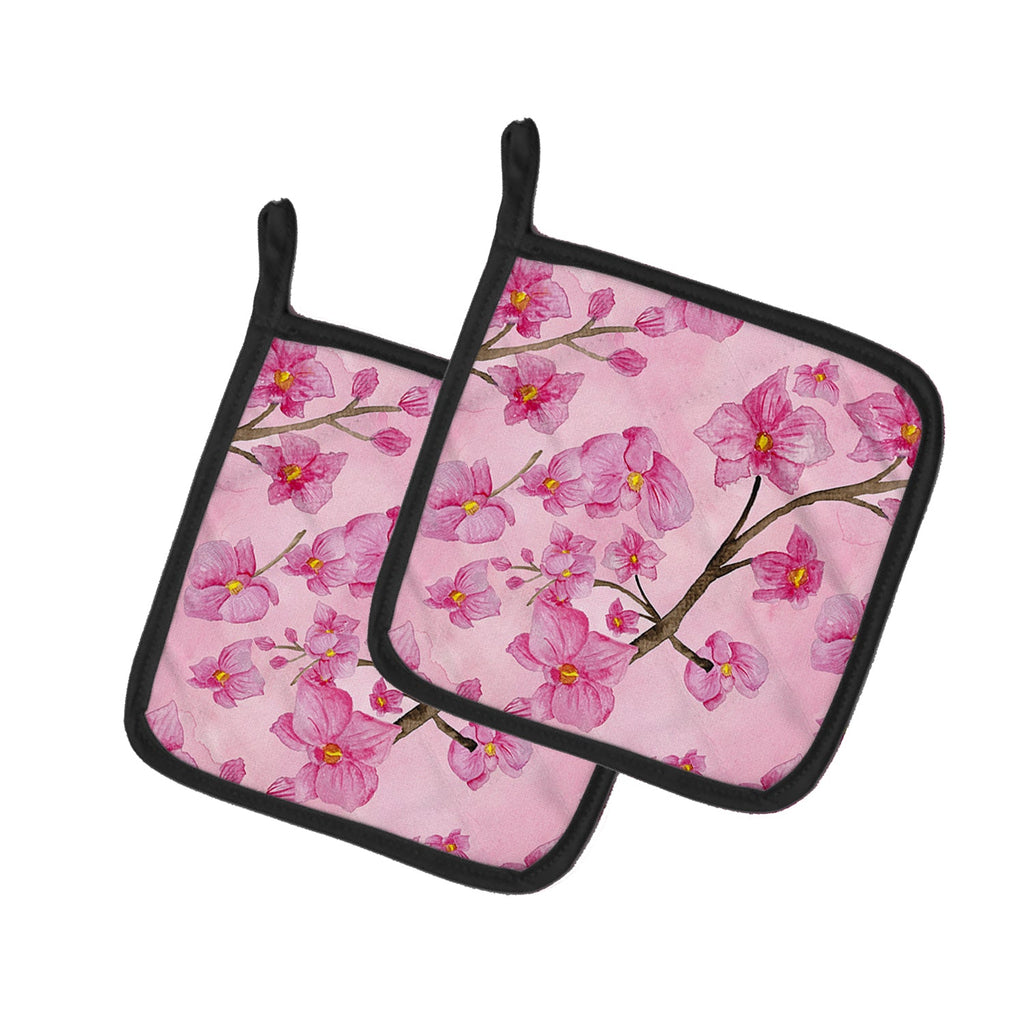 Watercolor Pink Flowers Pot Holder Set of 2 Heat Resistant Quilted Hot Pads 7.5 x 7.5 Inch, Insulated Kitchen Trivets for Cooking & Baking