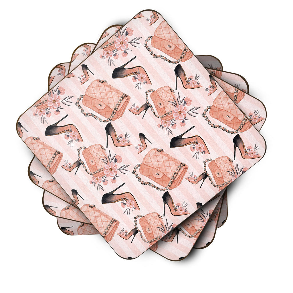 Fashion Diva Shoes and Purses Foam Coasters Set of 4 Cup Coasters for Indoor Outdoor, Tabletop Protection, Anti Slip, Mouse pad Material