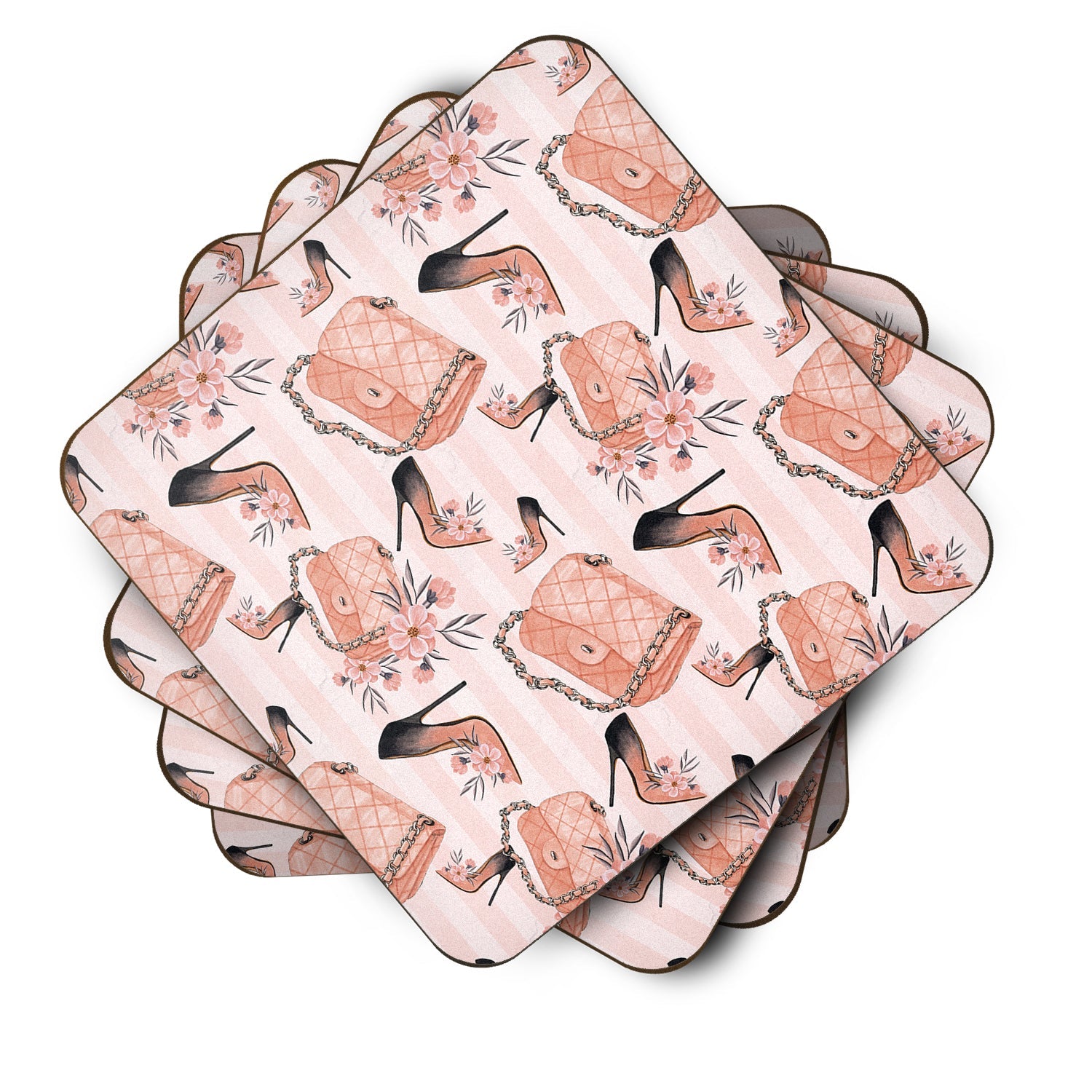 Fashion Diva Shoes and Purses Foam Coasters Set of 4 Cup Coasters for Indoor Outdoor, Tabletop Protection, Anti Slip, Mouse pad Material