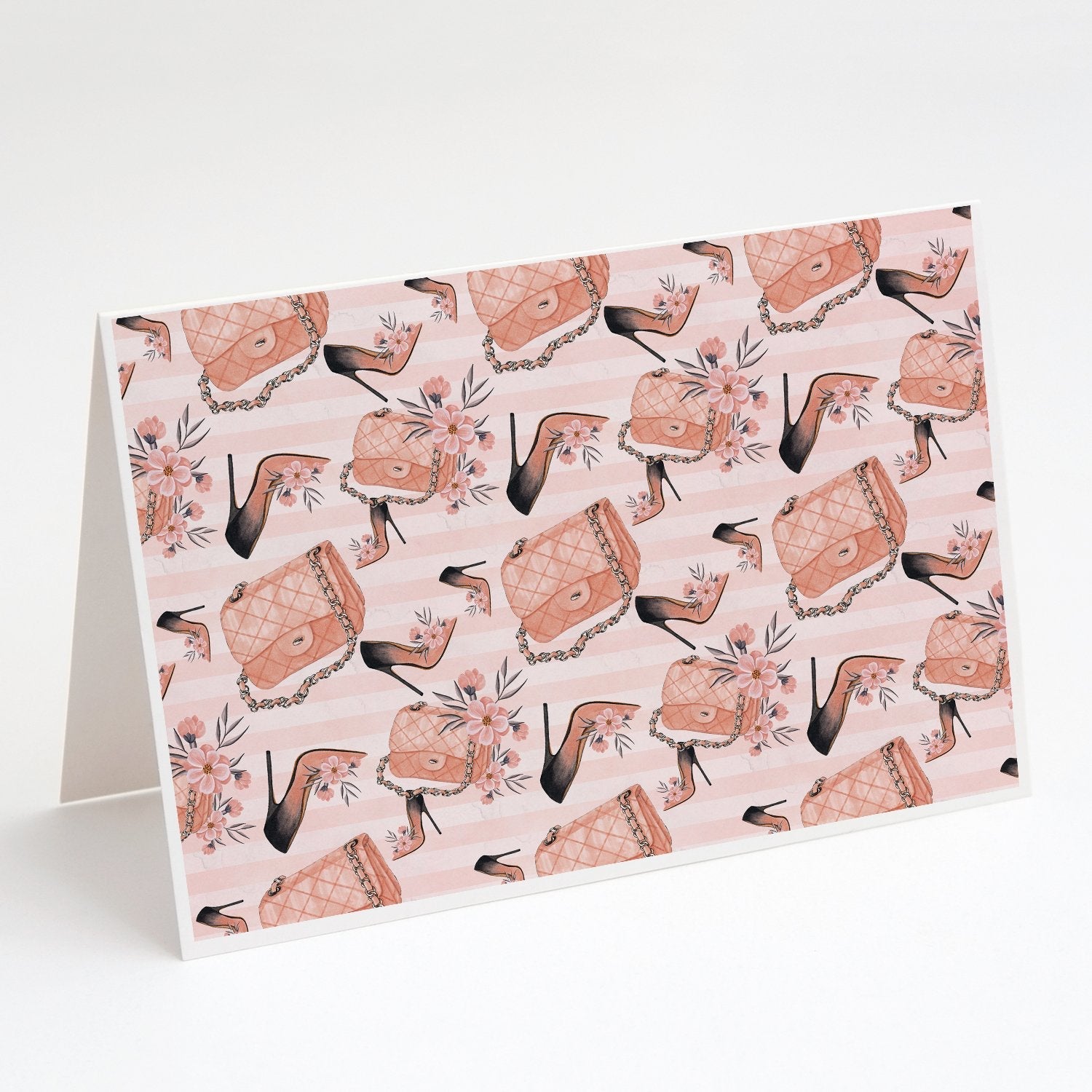 Fashion Diva Shoes and Purses Greeting Cards Pack of 8 Blank Cards with Envelopes Whimsical A7 Size 5x7