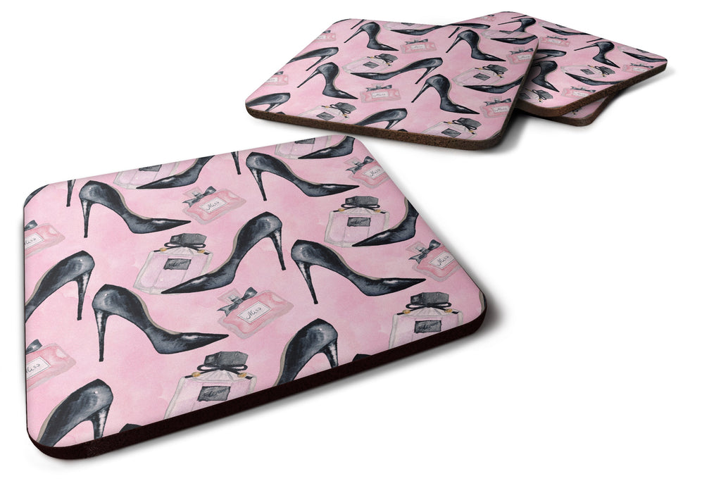Fashion Diva Shoes and Perfume Foam Coasters Set of 4 Cup Coasters for Indoor Outdoor, Tabletop Protection, Anti Slip, Mouse pad Material