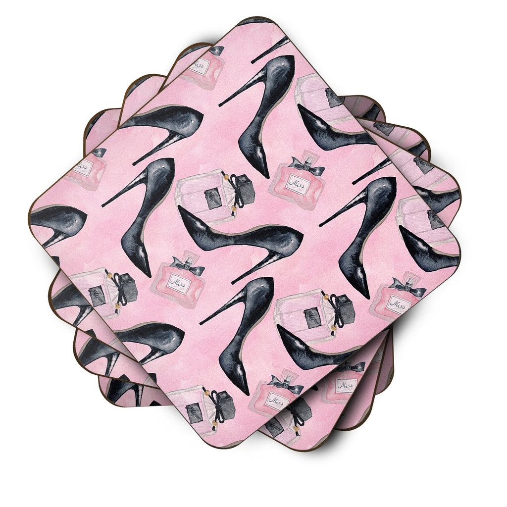 Fashion Diva Shoes and Perfume Foam Coasters Set of 4 Cup Coasters for Indoor Outdoor, Tabletop Protection, Anti Slip, Mouse pad Material