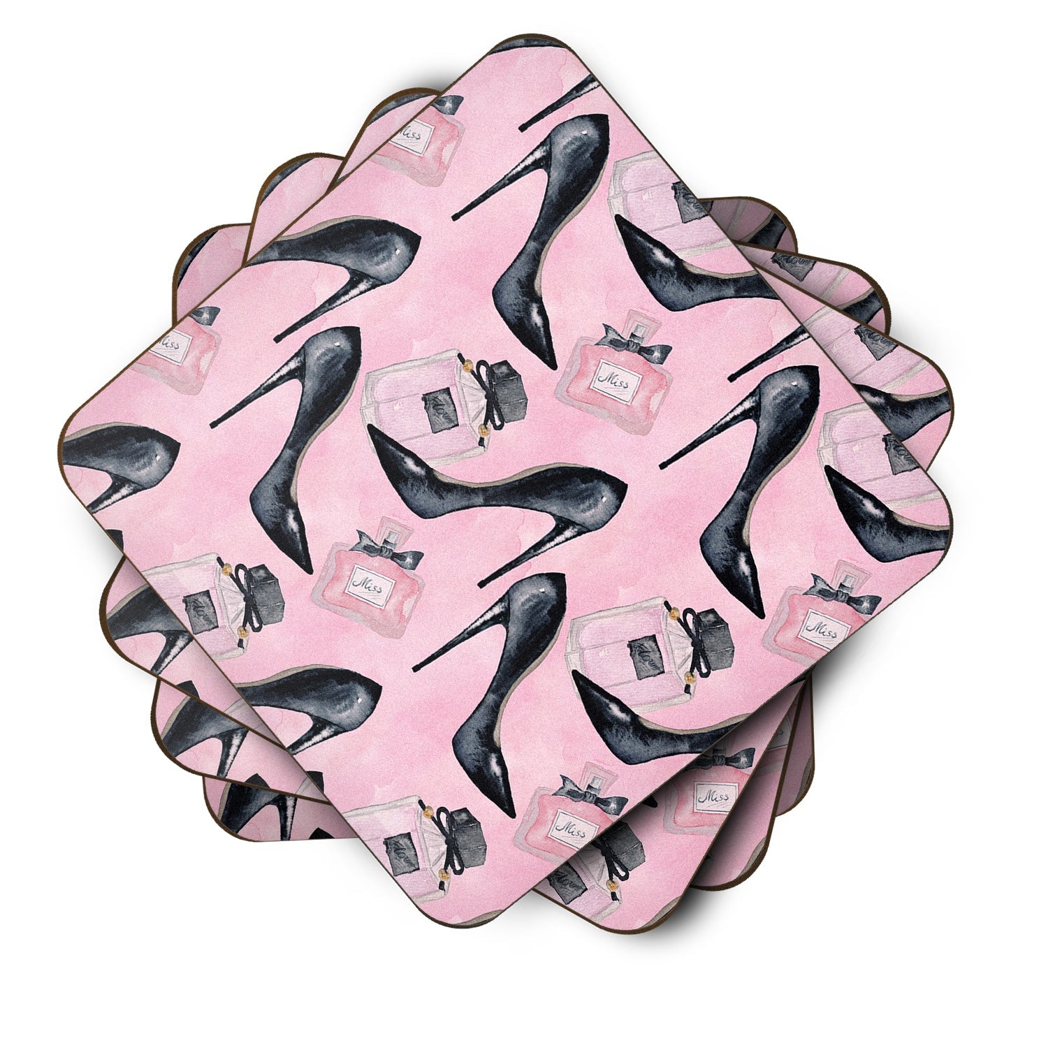 Fashion Diva Shoes and Perfume Foam Coasters Set of 4 Cup Coasters for Indoor Outdoor, Tabletop Protection, Anti Slip, Mouse pad Material