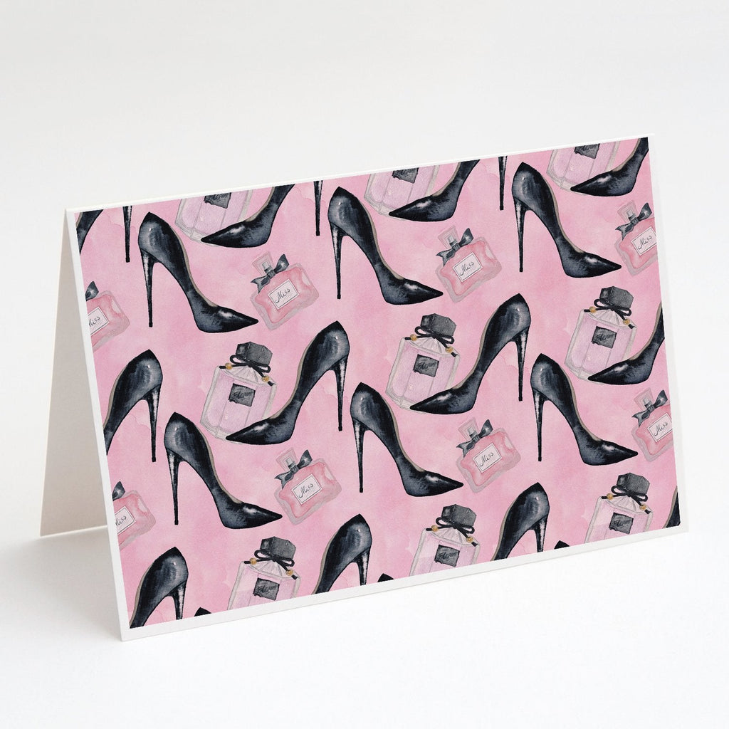 Fashion Diva Shoes and Perfume Greeting Cards Pack of 8 Blank Cards with Envelopes Whimsical A7 Size 5x7