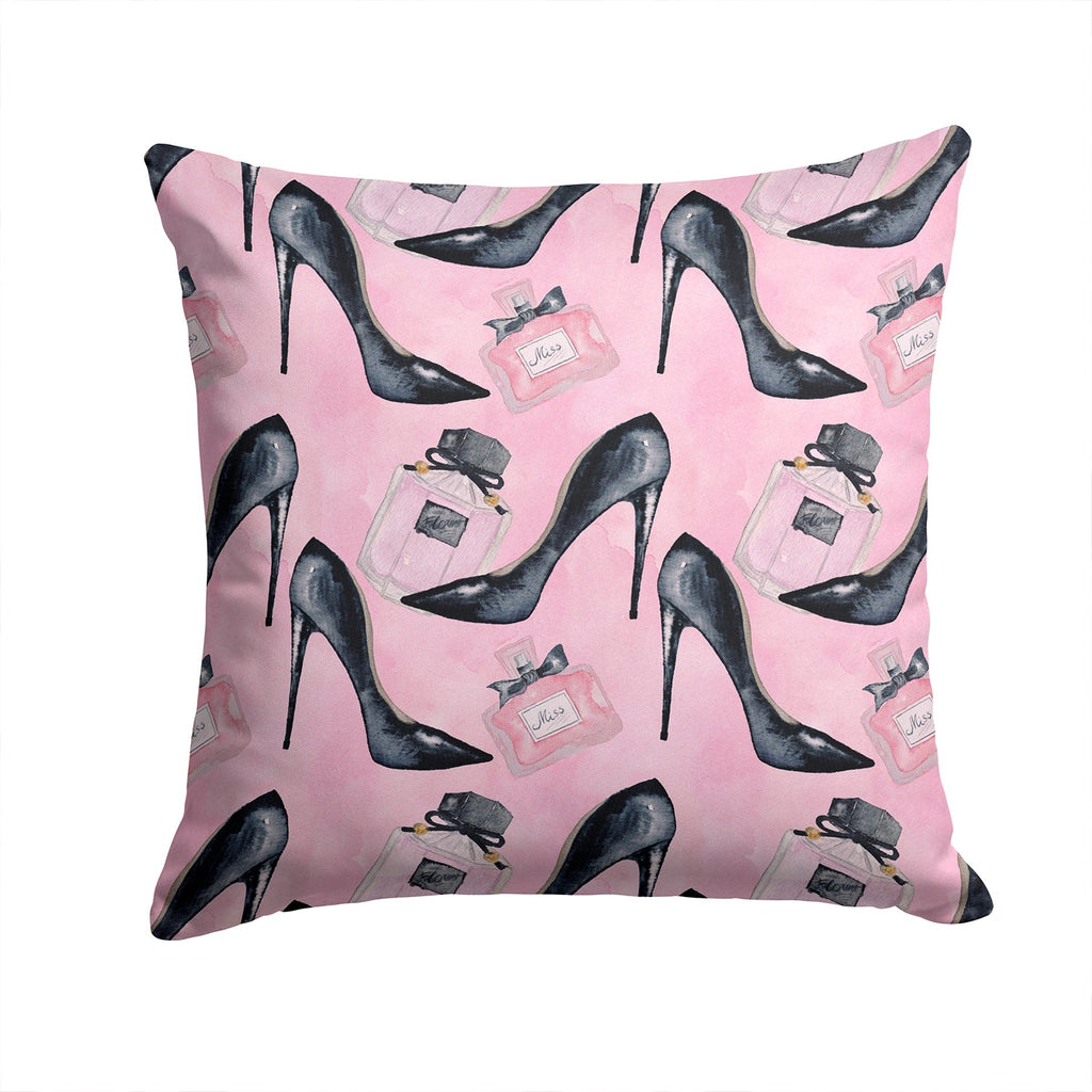 Fashion Diva Shoes and Perfume Decorative Throw Pillow 14x14 Indoor Outdoor Accent Cushion, Fabric Cover with Insert for Sofa, Bed, Porch & Living Room