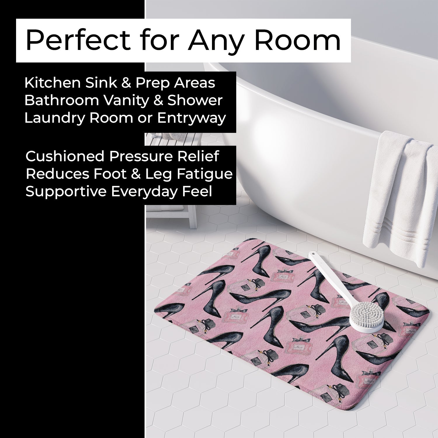 Fashion Diva Shoes and Perfume Memory Foam Kitchen Mat Machine Washable Anti-Fatigue Cushion Comfort Bath or Kitchen Rug