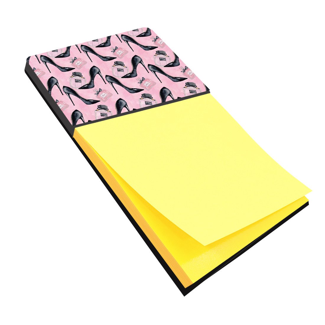 Fashion Diva Shoes and Perfume Watercolor Sticky Note Holder Refillable Dispenser Desk Accessory 3x3 Pad Gift