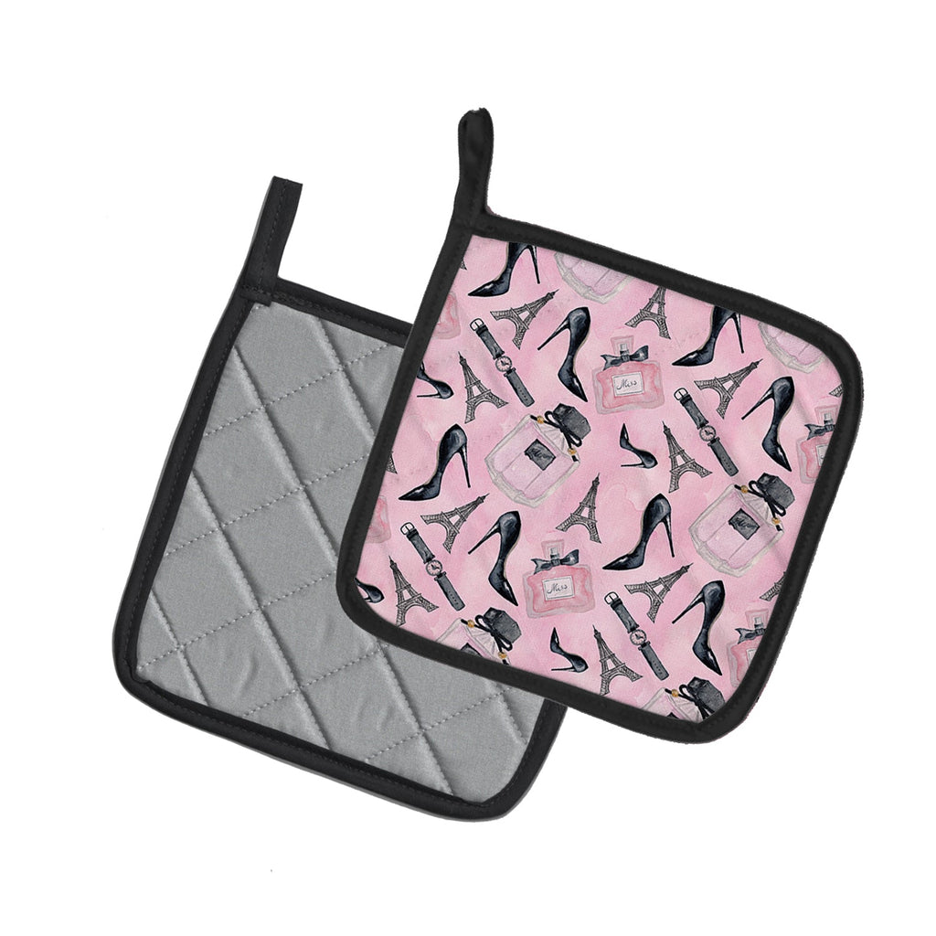 Watercolor Fashion Diva Shoes and accessories Pot Holder Set of 2 Heat Resistant Quilted Hot Pads 7.5 x 7.5 Inch, Insulated Kitchen Trivets for Cooking & Baking